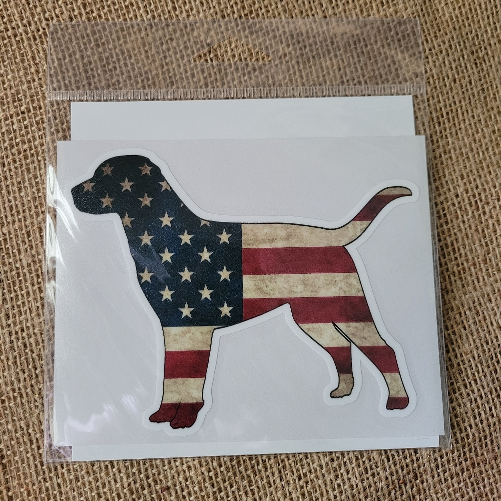 Off the hook dog sticker with american flag